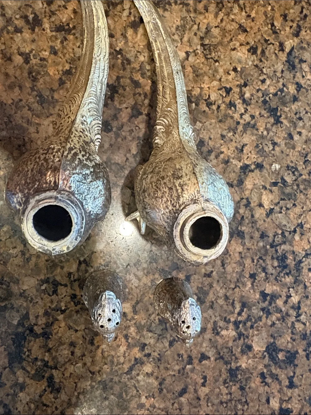 Silver Cast Metal Pheasant Salt & Pepper Shakers - Silver